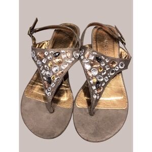 Vintage Y2K Womens Rampage jeweled rhinestone bronze thong sandals‎ sz 8.5 w/box